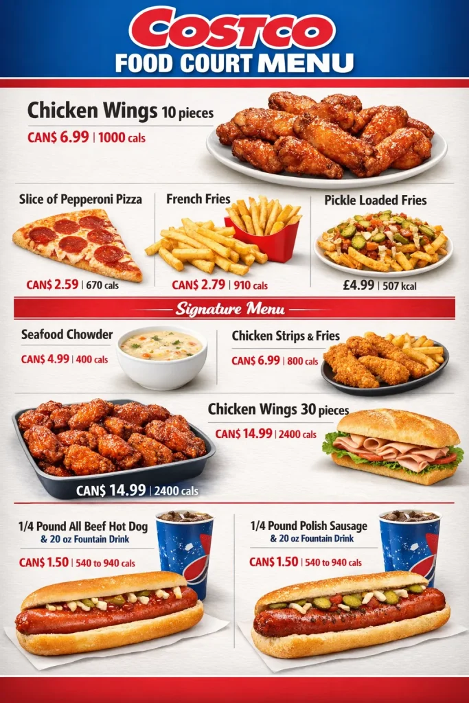 Costco Food Court Menu with Prices Canada