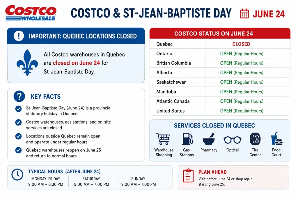 Is Costco Open on St-Jean-Baptiste Day